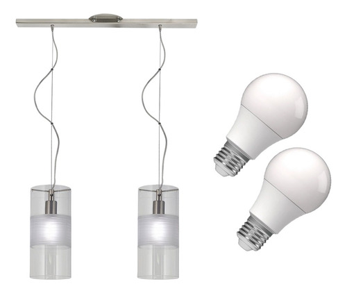 Lampara Colgante Techo Tulipa Vidrio Satinado 2 Luces Foco