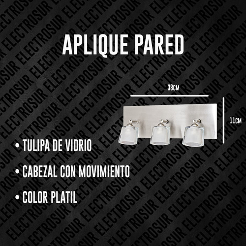 Lampara Aplique Spot Movil Led G9x3 Pared Baño Vidrio Platil - Imagen 3