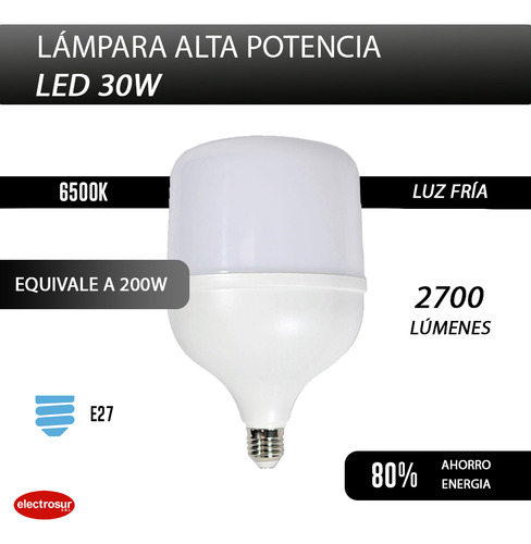 Lampara Galponera Led Industrial Alta Potencia 30w X10 Un. Blanco Frío - Imagen 3
