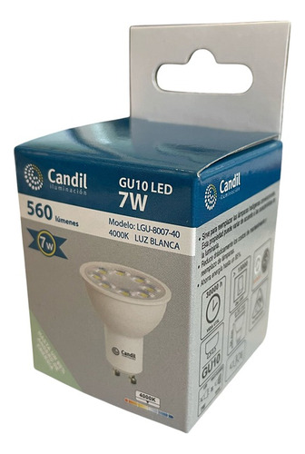 Lampara Led Dicro Dicroica Gu10 Neutro 7w 35° Candil Blanco Neutro - Imagen 2